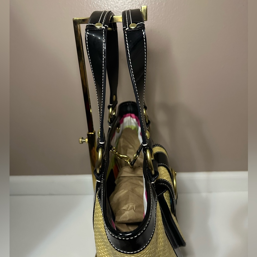 Coach Black and Natural Straw Tote Shoulder Bag - Picture 6 of 15
